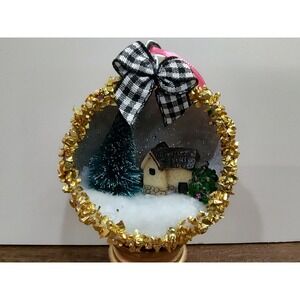 Tiny House Christmas Ornament Handmade Vtg Style Shatterproof Winter Scene O7